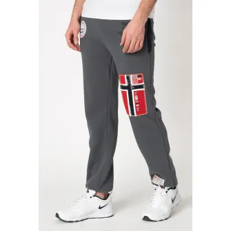 Geographical Norway, Pantaloni sport cu aplicatii logo Myer, Gri inchis/Bleumarin inchis, L