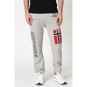 Geographical Norway, Pantaloni sport cu aplicatii logo Myer, Gri melange/Bleumarin/Rosu, L