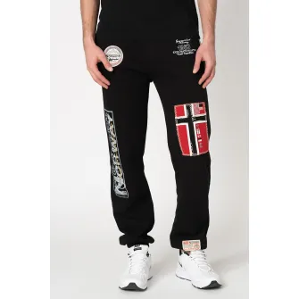 Geographical Norway, Pantaloni sport cu aplicatii logo Myer, Negru/Gri/Rosu, L