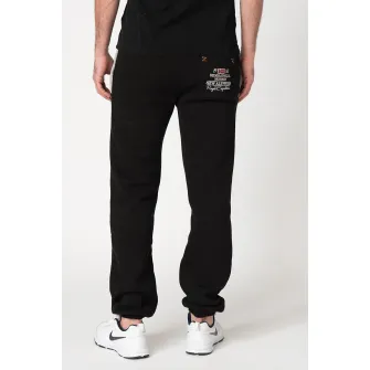 Geographical Norway, Pantaloni sport cu aplicatii logo Myer, Negru/Gri/Rosu, L