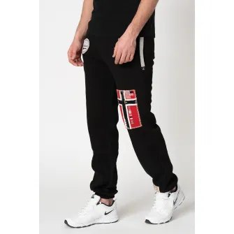 Geographical Norway, Pantaloni sport cu aplicatii logo Myer, Negru/Gri/Rosu, L
