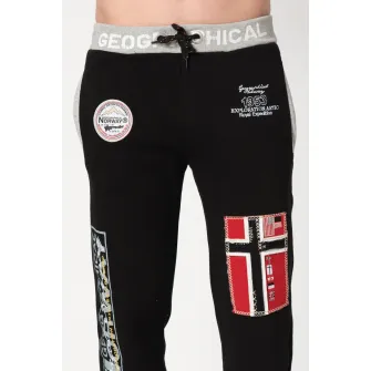 Geographical Norway, Pantaloni sport cu aplicatii logo Myer, Negru/Gri/Rosu, L