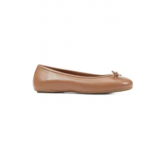 Geox, Balerini din piele cu aplicatie cu funda, Caramel, 36