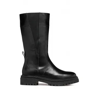 Geox, Cizme lungi cu fermoar si insertie elastica, Negru, 39