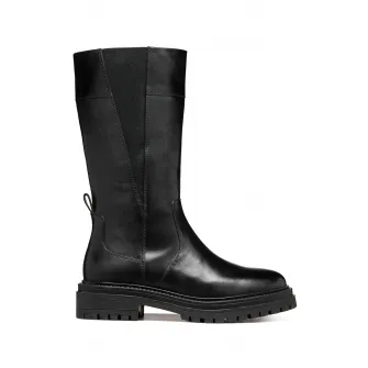 Geox, Cizme lungi cu fermoar si insertie elastica, Negru, 39
