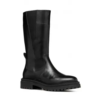 Geox, Cizme lungi cu fermoar si insertie elastica, Negru, 39