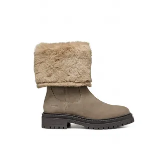 Geox, Cizme mid-calf de piele cu garnituri de blana sintetica, Maro taupe, 40