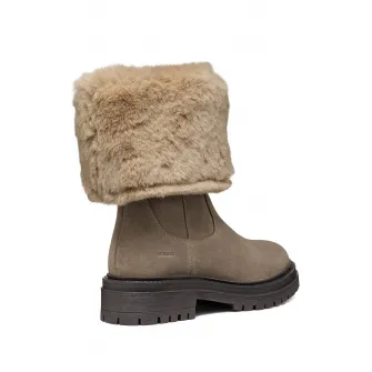 Geox, Cizme mid-calf de piele cu garnituri de blana sintetica, Maro taupe, 40