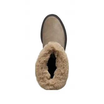 Geox, Cizme mid-calf de piele cu garnituri de blana sintetica, Maro taupe, 40