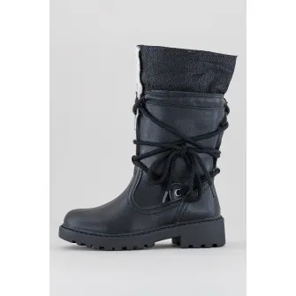 Geox, Cizme mid-calf de piele ecologica cu sireturi, Negru, 33 EU