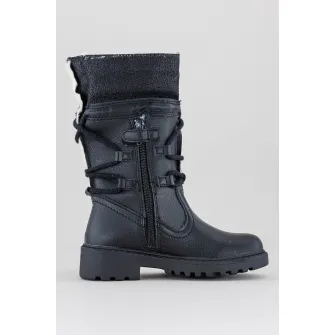 Geox, Cizme mid-calf de piele ecologica cu sireturi, Negru, 33 EU
