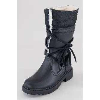 Geox, Cizme mid-calf de piele ecologica cu sireturi, Negru, 33 EU