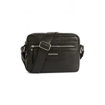 Geox, Geanta crossbody cu fermoar si aspect texturat, Negru