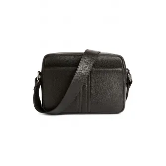 Geox, Geanta crossbody cu fermoar si aspect texturat, Negru