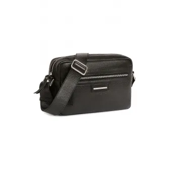 Geox, Geanta crossbody cu fermoar si aspect texturat, Negru
