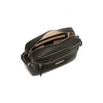 Geox, Geanta crossbody cu fermoar si aspect texturat, Negru