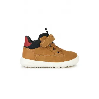 Geox, Ghete cu insertii de piele intoarsa si velcro, Caramel, 20 EU