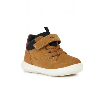 Geox, Ghete cu insertii de piele intoarsa si velcro, Caramel, 20 EU