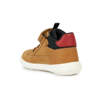 Geox, Ghete cu insertii de piele intoarsa si velcro, Caramel, 20 EU