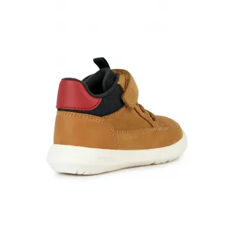 Geox, Ghete cu insertii de piele intoarsa si velcro, Caramel, 20 EU