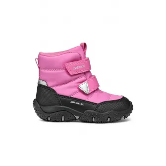 Geox, Ghete cu segmente cu inchidere velcro, Negru, Alb optic, Roz, 21 EU