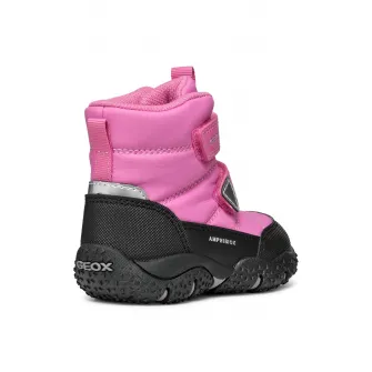 Geox, Ghete cu segmente cu inchidere velcro, Negru, Alb optic, Roz, 21 EU