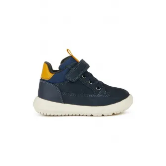 Geox, Ghete din piele intoarsa cu inchidere velcro, Albastru marin, Ocru, 20 EU