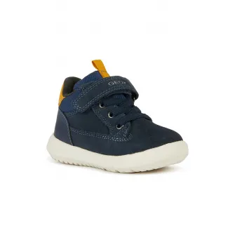 Geox, Ghete din piele intoarsa cu inchidere velcro, Albastru marin, Ocru, 20 EU