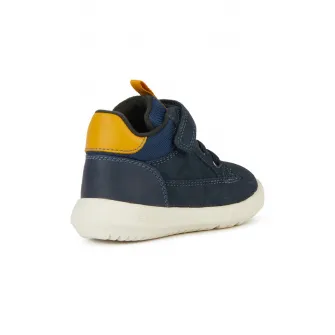 Geox, Ghete din piele intoarsa cu inchidere velcro, Albastru marin, Ocru, 20 EU