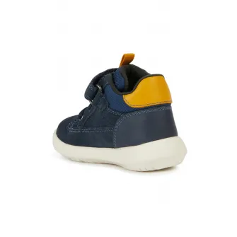 Geox, Ghete din piele intoarsa cu inchidere velcro, Albastru marin, Ocru, 20 EU