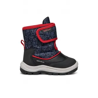 Geox, Ghete impermeabile cu inchidere velcro, Rosu, Negru, 20 EU
