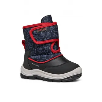 Geox, Ghete impermeabile cu inchidere velcro, Rosu, Negru, 20 EU