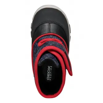 Geox, Ghete impermeabile cu inchidere velcro, Rosu, Negru, 20 EU