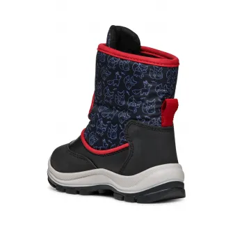 Geox, Ghete impermeabile cu inchidere velcro, Rosu, Negru, 20 EU