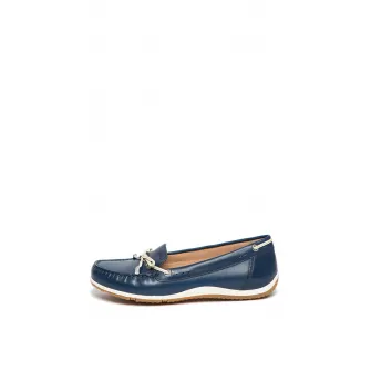 Geox, Mocasini de piele cu insertii de piele ecologica Vega, Albastru marin, 36