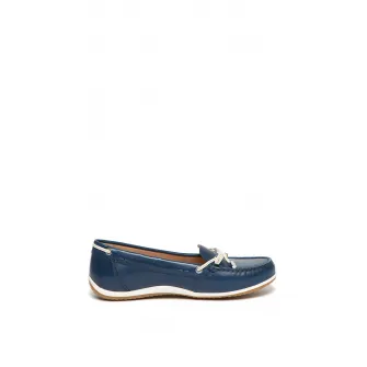 Geox, Mocasini de piele cu insertii de piele ecologica Vega, Albastru marin, 36