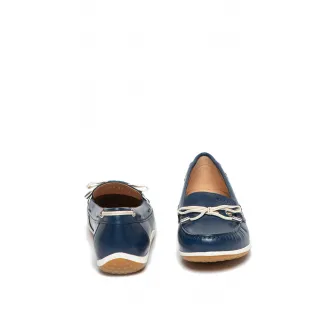 Geox, Mocasini de piele cu insertii de piele ecologica Vega, Albastru marin, 36