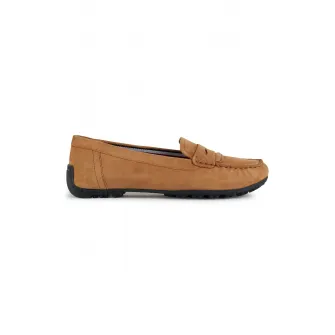 Geox, Mocasini de piele intoarsa cu varf rotund, Maro camel, 36