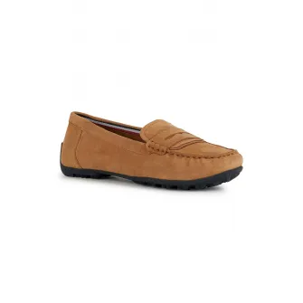 Geox, Mocasini de piele intoarsa cu varf rotund, Maro camel, 36