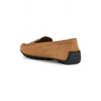 Geox, Mocasini de piele intoarsa cu varf rotund, Maro camel, 36
