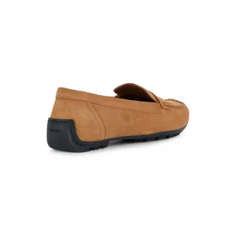 Geox, Mocasini de piele intoarsa cu varf rotund, Maro camel, 36