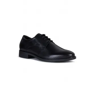 Geox, Pantofi Derby de piele cu logo discret, Negru, 45