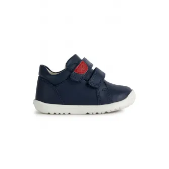 Geox, Pantofi sport de piele si piele ecologica cu velcro Macchia, Rosu, Albastru marin, 18 EU