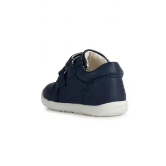 Geox, Pantofi sport de piele si piele ecologica cu velcro Macchia, Rosu, Albastru marin, 18 EU