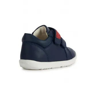Geox, Pantofi sport de piele si piele ecologica cu velcro Macchia, Rosu, Albastru marin, 18 EU