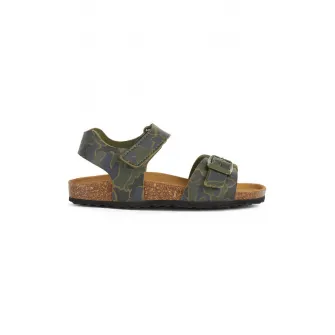Geox, Sandale cu velcro si imprimeu camuflaj, Verde militar, 24 EU