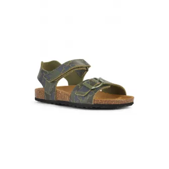 Geox, Sandale cu velcro si imprimeu camuflaj, Verde militar, 24 EU