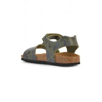 Geox, Sandale cu velcro si imprimeu camuflaj, Verde militar, 24 EU