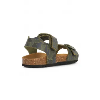 Geox, Sandale cu velcro si imprimeu camuflaj, Verde militar, 24 EU