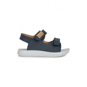 Geox, Sandale din piele nabuc cu inchidere velcro, Bleumarin, 20 EU